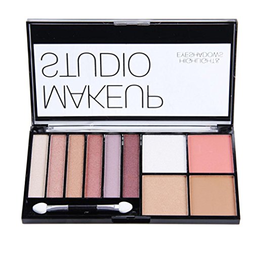 Fheaven (TM) Shine Eyeshadow Textured Palette Matte and Shimmer Colors Brightening Pearl Eye Shadow Primer and Highlighter (B)