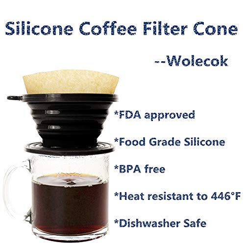Wolecok Collapsible Pour Over Coffee Dripper,Silicone Reusable Cone Filter Holder for Camping