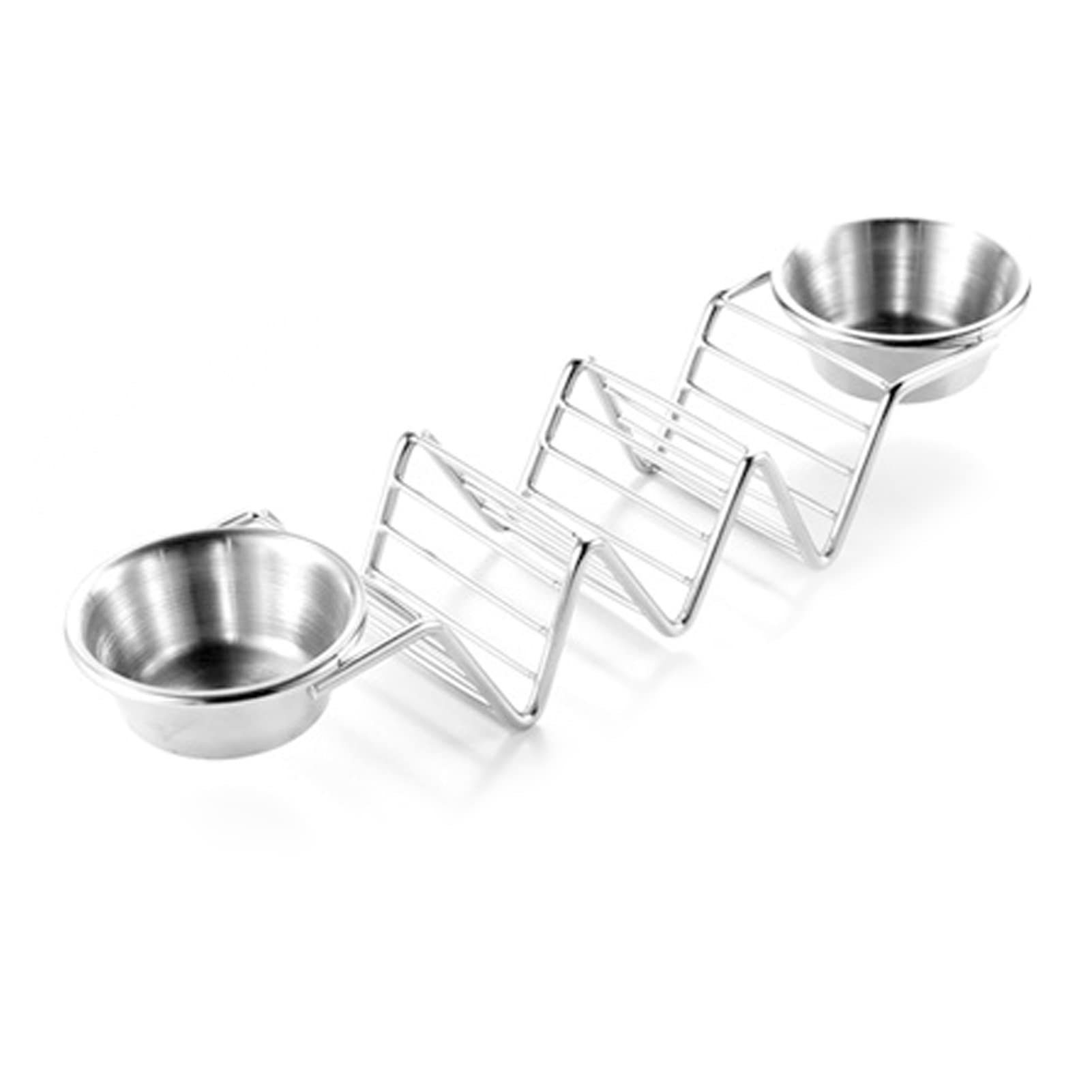 Taco Holder, Glossy Sauce Cup Taco Stand Stainless Steel Taco Rack Holds Up to 3 Tacos Dishwasher Oven Grill Save for Household, Home Mexican Restaurant Kitchen Cafe (with Double Side Sauce Cups)