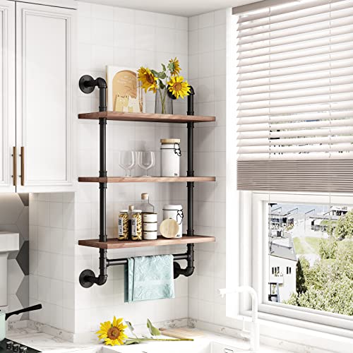BOSURU Industrial Pipe Bathroom Shelves Rustic Wood Shelves with Towel