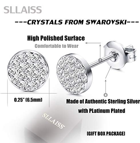 Sllaiss Mini Disc Pave Stud Earrings for Women Girls Made with Swarovski Crystals Minimalist Earrings With Gift Box Silver