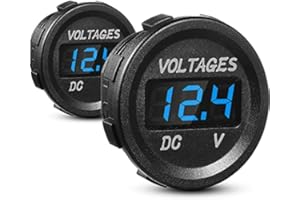GAJPBLK 2 Pieces DC 12V Car Voltage Gauge LED Display Waterproof Voltmeter Digital Round Panel Voltmeter Compatible with Vehi