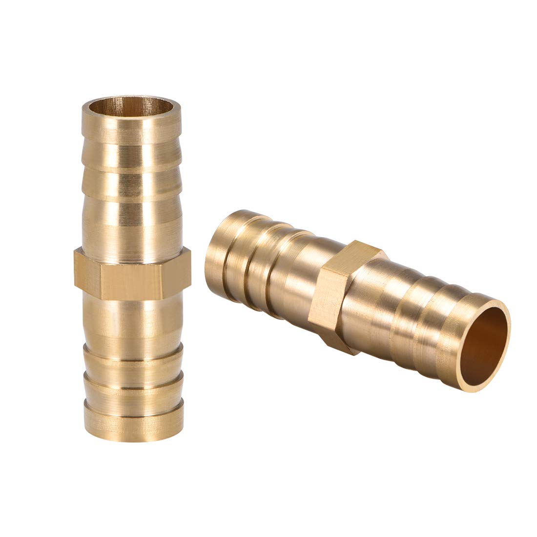 sourcing map 14mm ID Brass Barb Splicer Fitting,Straight Barb Hose Fitting Air Gas Water Fuel,2pcs