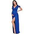 ZIUMUDY Maternity Off Shoulder V Neck Wraped Photography Photoshoot Dress Maxi Baby Shower Dress