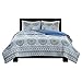 Home Essence Taya 3 Piece Queen Quilt Set Reversible Solid Printed Medallions Light-Weight Rustic Coverlet Soft Microfiber Bedding for All Season, Full, Blue