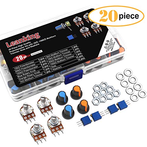 LeanKing 20 Piece Potentiometer Assortment Kit with 1Kohm -100Kohm Multiturn Trimmer, 1Kohm -1Mohm Single Linear-HighPrecision Variable Resistor with Nuts and Washers6