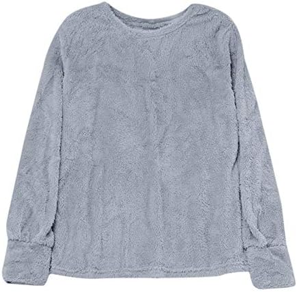 GHrcvdhw Women's Solid Color Long Sleeve Round Neck Plush Blouse Tops Soft Sweatshirt Pullover