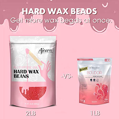 Wax Beads, Ajoura Hard Wax Beans for Hair Removal (All In One Body Formula) Moisturize Sensitive Skin Wax for Face, Bikini, Eyebrow, Legs, Underarm, 2lb Large Refill Film Wax Beads for Wax Warmer Kit