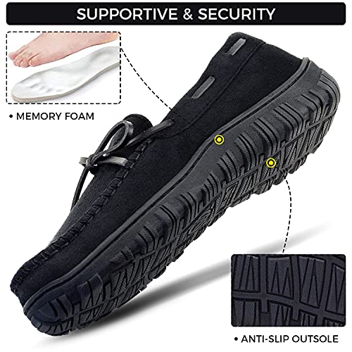 LseLom Mens Moccasin Slippers Indoor Outdoor Memory Foam Arch Support Slippers for Men Cozy