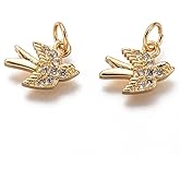 Clotiry 10Pcs Cubic Zirconia Animal Bird Charms Golden Brass Pendants for Jewelry Making Bracelets Necklaces DIY Crafts