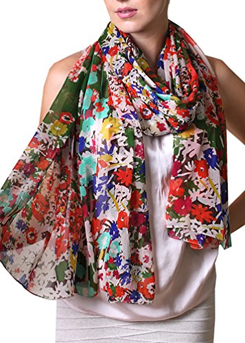 Women Emma Colorful Floral Print Scarf, Soft, Lightweight, Sheer, Oversize, Multicolor