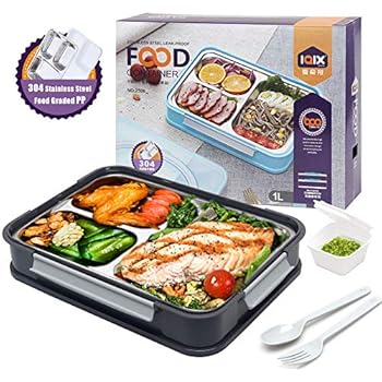 Bento Box 3 Compartments Bento Lunch Boxes Large Stainless Steel Lunch Box for Big Kids Adults Home Work and Picnic(Darkgray)