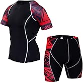 Men's Workout Set Compression Shirt & Shorts Top Shorts Sleeve Sports Base Layer Suit Quick Dry & Moisture-Wicking