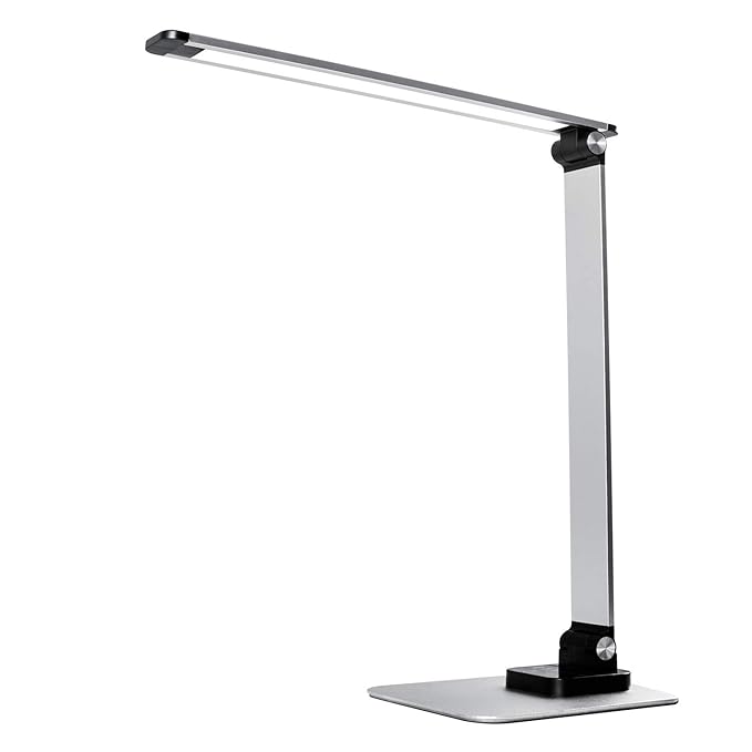 Schreibtischlampe LED Dimmbar TEQStone Metall Tishlampe 8W, Stufenlos Einstellbarer Farbmodus und 6 Helligkeitsstufen, Touchf