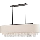 Livex Lighting 51125-92 Carlisle - 41" Five Light Linear Chandelier, English Bronze Finish with Oatmeal Fabric Shade with Cle
