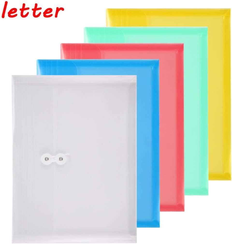 TIENO Poly Envelopes with String Tie Closure Assorted Color Letter Size Side Loading Folders Office Supplier 5pcs