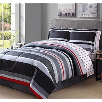 Amazon.com: 8 Piece Boys Queen Rugby Stripes Comforter Set