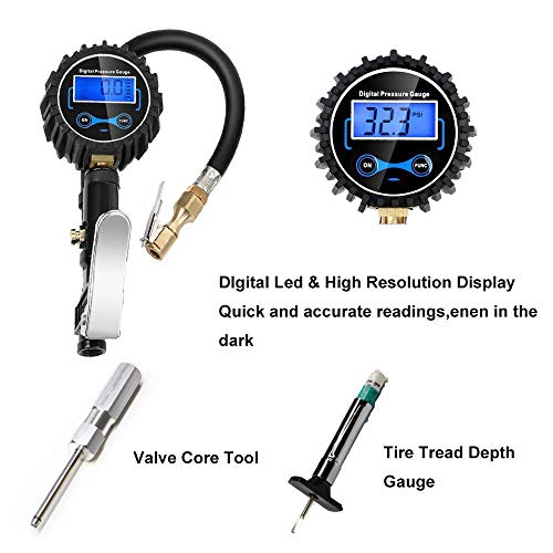 KEDAKEJI Digital Tire Inflator with Pressure Gauge, 250 PSI Air Chuck and Compressor Accessories Heavy Duty with Rubber Hose and Quick Connect Coupler for 0.1 Display Resolution, Black K250PG - Thumbnail 4