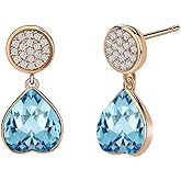 Austrian Crystal Heart Drop Stud Earrings for Women Fashion 14K Gold Plated Hypoallergenic Jewelry