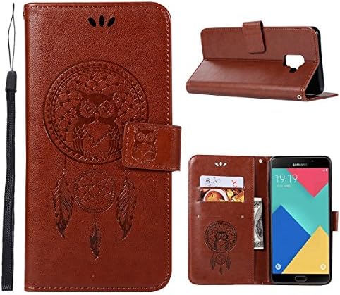 LUSHENG Case for Samsung Galaxy A8 Plus 2018,Dual-layer Premium PU Leather Skin Bookstyle Flip Case Folio Protective Wallet Cover Shell with Folding Kickstand Feature - Brown