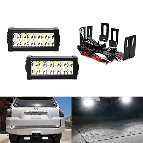 iJDMTOYRear Bumper Mount Searchlight Reverse LED Light Bars Compatible with 2014-2022 Toyota 4Runner, Includes (2) 36W High Power LED Lightbars, Bumper Frame Mounting Brackets & On-Off Switch Wiring