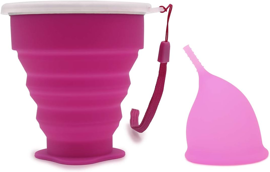 Leryeu Unique Design More Comfortable Menstrual Cup Set with Collapsible Silicone Sterilizing Cup Reusable Period Cup - Tampon and Pad Alternative