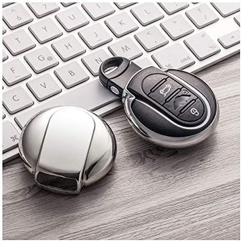 Flypc Premium Soft TPU Car Key Fob Case Shell Cover with Key Chain for BMW Mini Cooper F54 F55 F56 F57 F60 3/4-Buttons Smart Key (Silver)