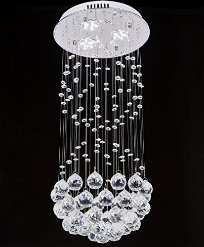 Top Lighting Modern "Rain Drop" style LED Crystal Chandelier with Crystal Balls W12"x H28", 3 light colors in one Smart Lamp