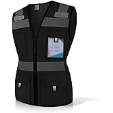 Uno Mejor Reflective Vest for Women, Mesh Womens Safety Vest with 11 Pockets and Zipper, Hi Vis Neon Construction Work Vest for Lady Surveyors/Workers, Snugly-Fitted, ANSI Compliant (U-Black, M)