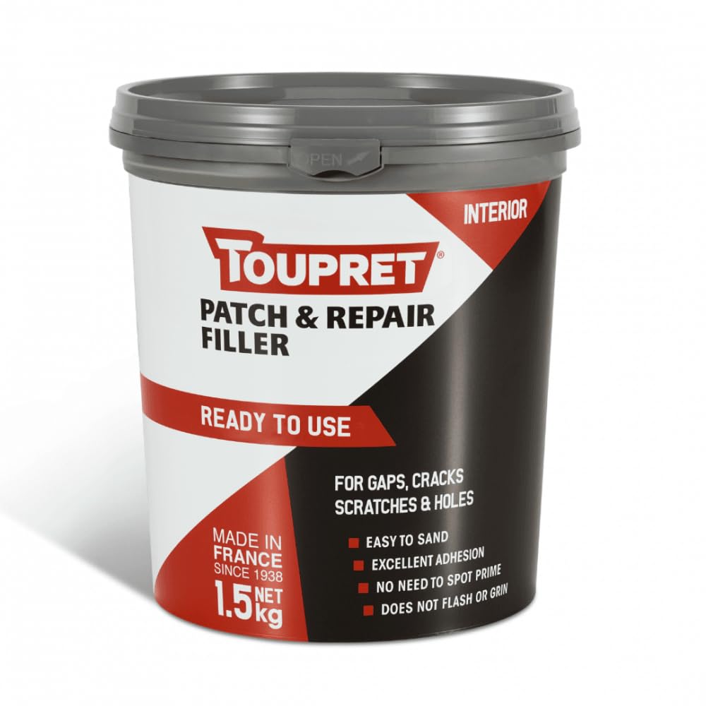 Toupret Patch & Repair Filler Quick Dry - Fast Drying Interior Wall & Ceiling Filler for Cracks, Holes & Damage - Easy Sand, Crack Resistant, Paintable - 1.5kg