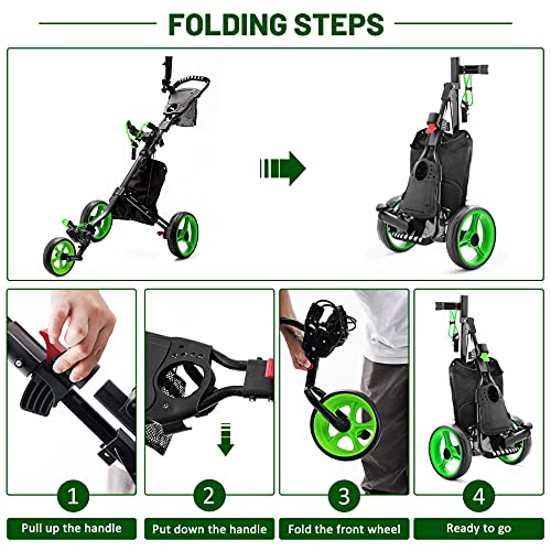 AEROBICS LIFE 3 Wheel Golf Push Cart Folding, Lightweight Golf Carts