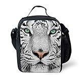 HUGSIDEA 3D Animal White Tiger Head Print Lunch Bags for Adults Kids Food Box