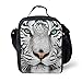 HUGSIDEA 3D Animal White Tiger Head Print Lunch Bags for Adults Kids Food Box