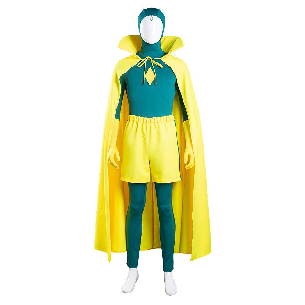 Photo 1 of nezababy Vision Costume Adults Kids Cosplay Wanda Vision Cloak Jumpsuit Halloween Carnival Outfit Battle Suit (Adults, Large)