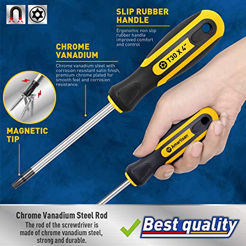 image for Amartisan 6-Piece Magnetic Torx Screwdrivers Set, Security Tamper Proo