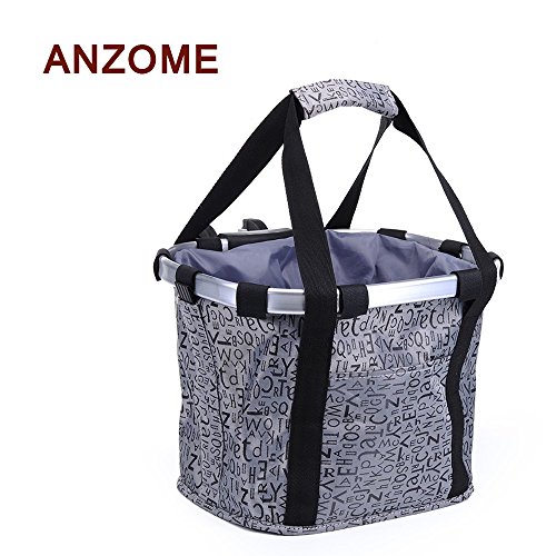ANZOME Folding Bicycle Bike Basket, Front Detachable Handlebar Cycling Pet Bike Basket Carrier Bag Pet, Handle Diameter 22.7-32mm（0.8in-1.2in） Maximum Loading Capacity 5kg(11lb)