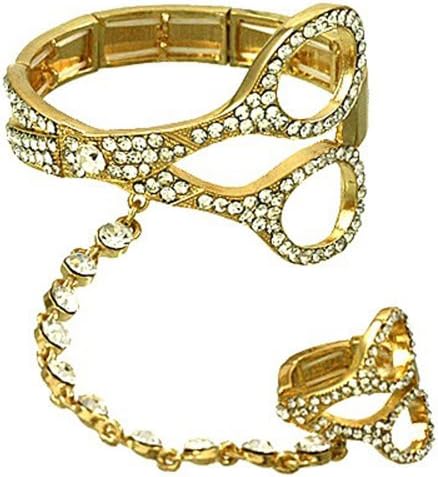 Hair Stylist Dresser Beautician Scissor Shears Rhinestone Goldtone Slave Ring Stretch Bracelet