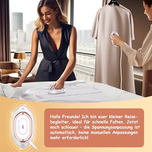 Newbealer Mini Travel Iron with Universal Voltage 100-240V, Compact Iron for Clothes (No Steam), Ceramic Surface, 150°C Hot Press with Spray Bottle, Bag and Silicone Stand, Gold