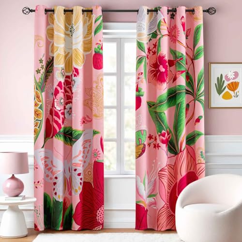Tyrot Pink Floral Blackout Curtains