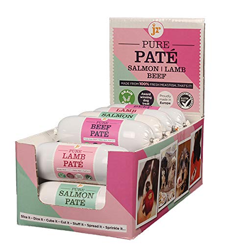 JR Pet Products 12 x 400g Pure Pate Pâté Complete Dog Food Variety Pack (4 x Salmon, 4 x Lamb 4 x Beef)