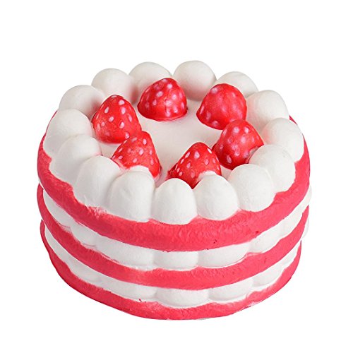 Jumbo Squishy Strawberry Cake Slow Rising Squeeze Toys, callm Slow Rising Soft Cream Scented Charms Squishies Stress Relief Toys Gift for Kids and Adults (Red)