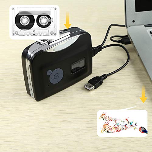 GEEKLIN 9K-A0ZU-FXIF Livepow Cassette to MP3 Converter USB Cassette Converter Cassette Player with Earphone, Portable Cassette Converter Convert Tapes to Digital Version (Black), Size, Black2