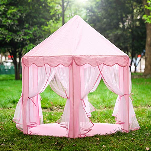 MSOO Princess Castle Play Tent Kids Play House with Star Lights Girls Pink Play Tent - Thumbnail 5