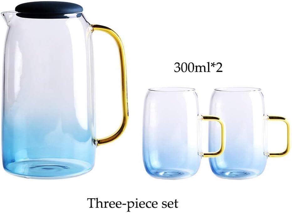 GSAGJsh Gradient Glass Teapot Tea Set with 4 Small Glass Tea Cups - Ice-cold Juice Bottle - Heat-resistant Glass Jug (Size : Three-piece)