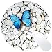 Wknoon Round Mouse Pad Customized Design, Navy Blue Nature Butterfly and Cute White Marble Stones Circular Mouse Pads