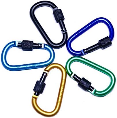 CaveClip Aluminum Alloy D Ring Locking Carabiner, Spring Snap Carabiner KeyChain Clips Hook Buckle with Twist, Ideal for Outdoor, Camping and Backpacking 5PCS