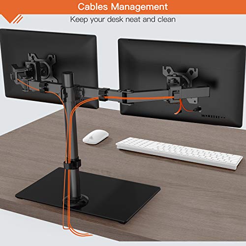 Perlegear Dual Monitor Stand, Freestanding Desk Mount with Glass Base
