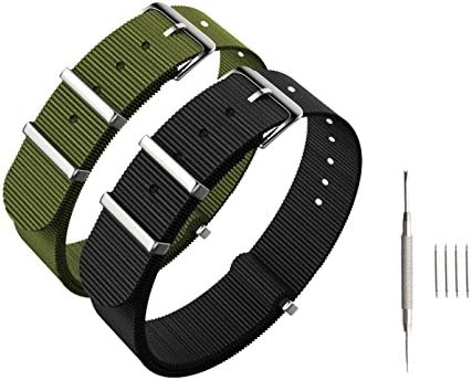Nato strap 22mm 2 Packs - CACA Nylon Watch Bands Replacement with Stainless Steel Buckle - Nato Watch Strap