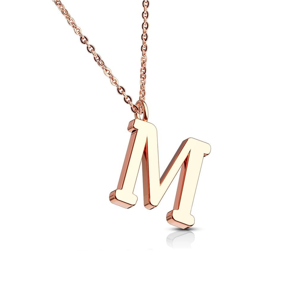 Bungsa® Alphabet Letter A-Z in Silver or Rose Gold Pendant Necklace Women's Necklace – Stainless Steel – for Women, Men and Women's Necklace – A B C D E F G H I J K L M N O P R S T U V W Z