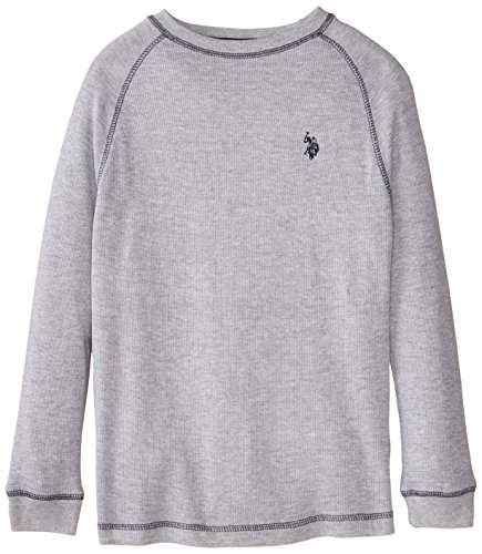 U.S. Polo Assn. Big Boys' Thermal Raglan Sleeve Crew Neck, Light Heather Gray, 14/16